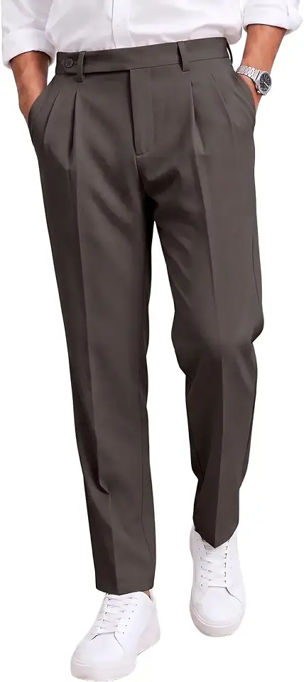 JMIERR Men's Cropped Pleated Dress Pants Casual Tapered Suit Trousers