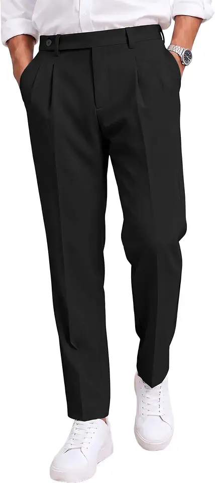 JMIERR Men's Cropped Pleated Dress Pants Casual Tapered Suit Trousers