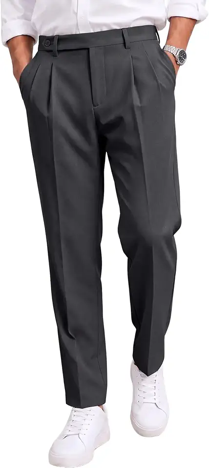 JMIERR Men's Cropped Pleated Dress Pants Casual Tapered Suit Trousers