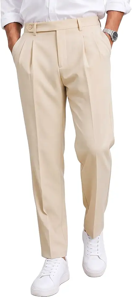 JMIERR Men's Cropped Pleated Dress Pants Casual Tapered Suit Trousers