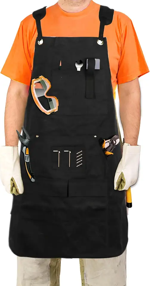 Men's Waxed Canvas Woodworking Apron With Pockets Heavy Duty Workshop Apron Adjustable Cross Straps to S-3XL