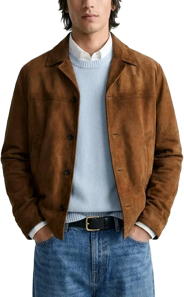 Premium Brown Relaxed Fit Suede Leather Shirt Winter Shacket Jacket For Men
