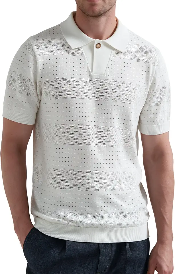 DREVIN Summer Viscose Polo T Shirts for Men Knit Hollow Out