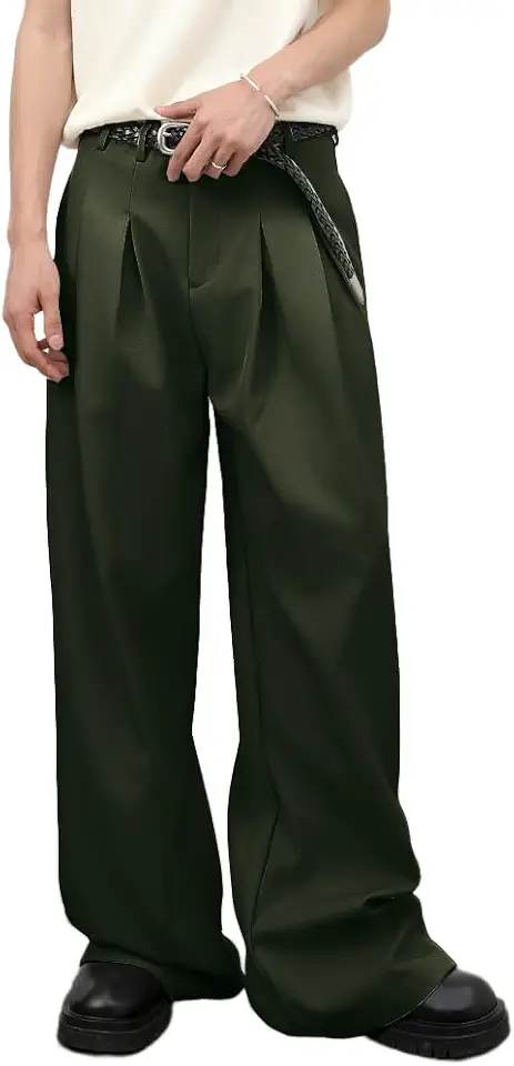 Men's Baggy Casual Dress Pants Old Money Pleated Wide Leg Pants Relaxed Fit Work Business Trousers with Pocket