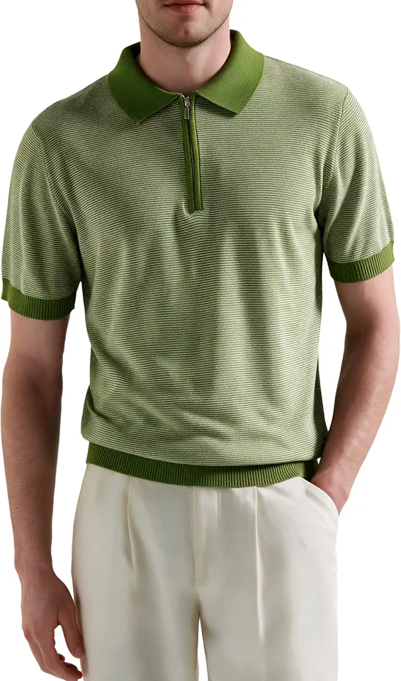 DREVIN Summer Striped Mens Knit Polo Quarter Zip Men
