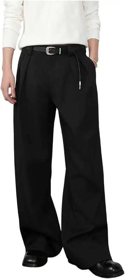 THWEI Mens Baggy Dress Pants Pleated Casual Slacks