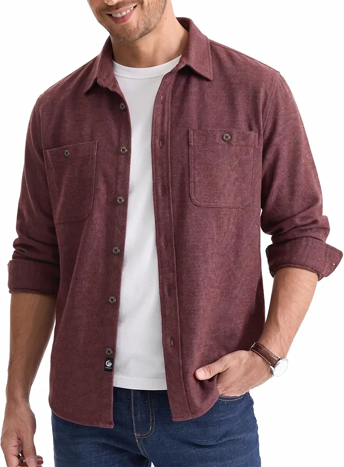 Comdecevis Men's Casual Button Down Brushed Twill Shirt Jacket