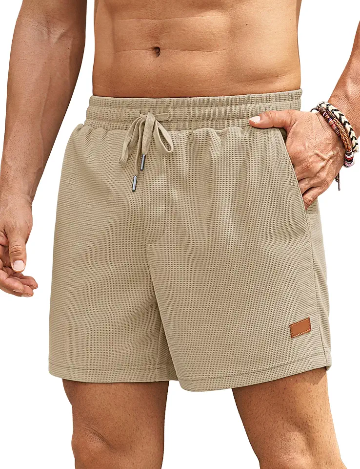 Cotrasen Mens Soft Waffle Casual Shorts 5 Inch Elastic Waist Drawstring