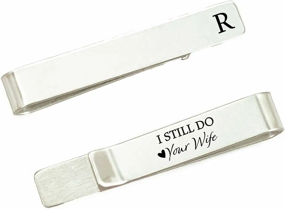 Stainless Steel Men's Tie Clip Engraved Silver Tie Bar Anniversary Birthday Christmas Stocking Stuffer LOVE2-TIE