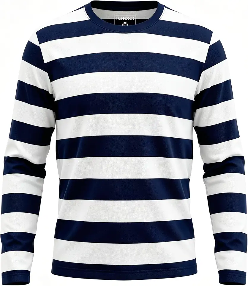 Men's Striped t Shirt Long Sleeve Casual Cotton Tee