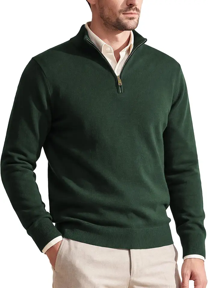 Kallspin Mens 100% Merino Wool Quarter Zip Pullover Sweater 18.5 Micron