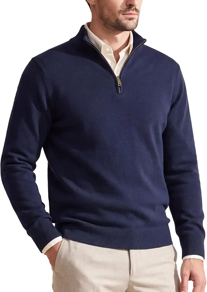 Men's Oatmeal Cream Merino Quarter Zip Sweater
