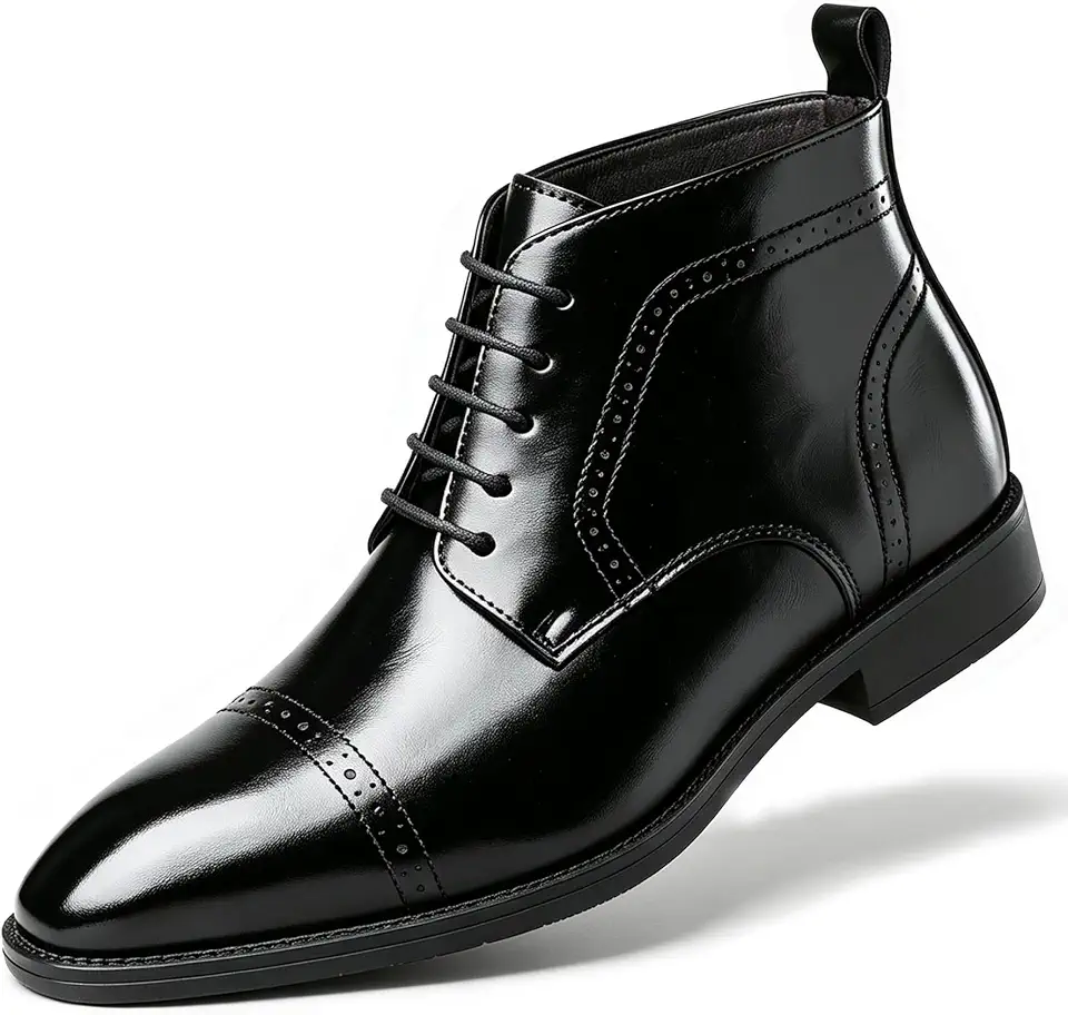 Men's Leather Cap Toe Dress Boots Brogue Wingtip Oxford Chukka Boots
