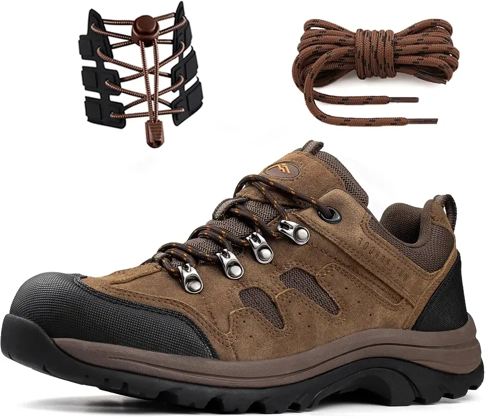 CC-Los Men’s Waterproof Hiking Shoes - Suede Leather Lightweight Breathable Outdoor Trekking
