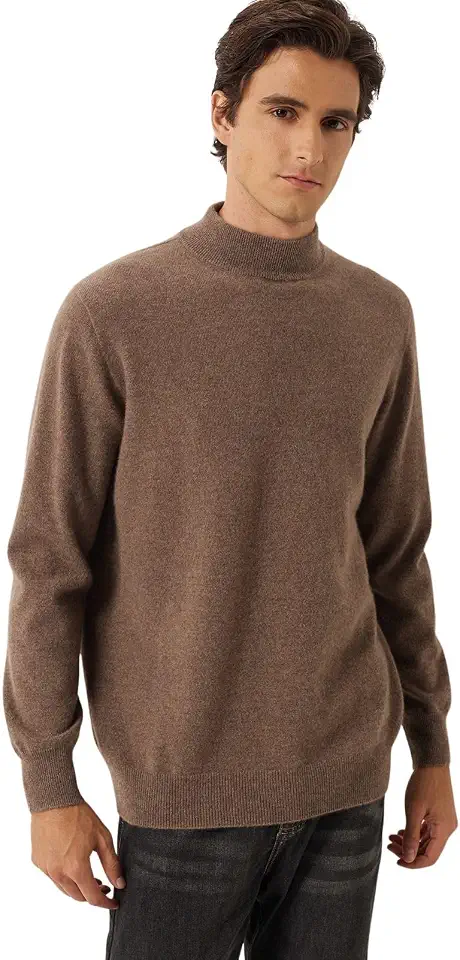 Chanyarn Men's 100% Cashmere Mock Neck Seamless Knit Sweater