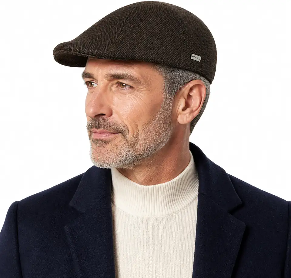 Global Recycled Standard TOP-EX 55% Wool 6-Panel Flat Cap for Larger Heads, Satin Lined, L-XXL