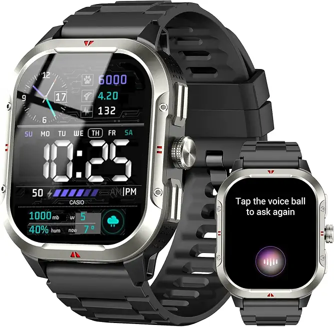 Smart Watch for Men Built-in GPS, 2.06" Military Fitness Tracker IP68 Waterproof, Fitness Watch with Heart Rate/Sleep, Smartwatch with Answer/Make Calls, 100+ Sport Modes for iPhone/Android, Black