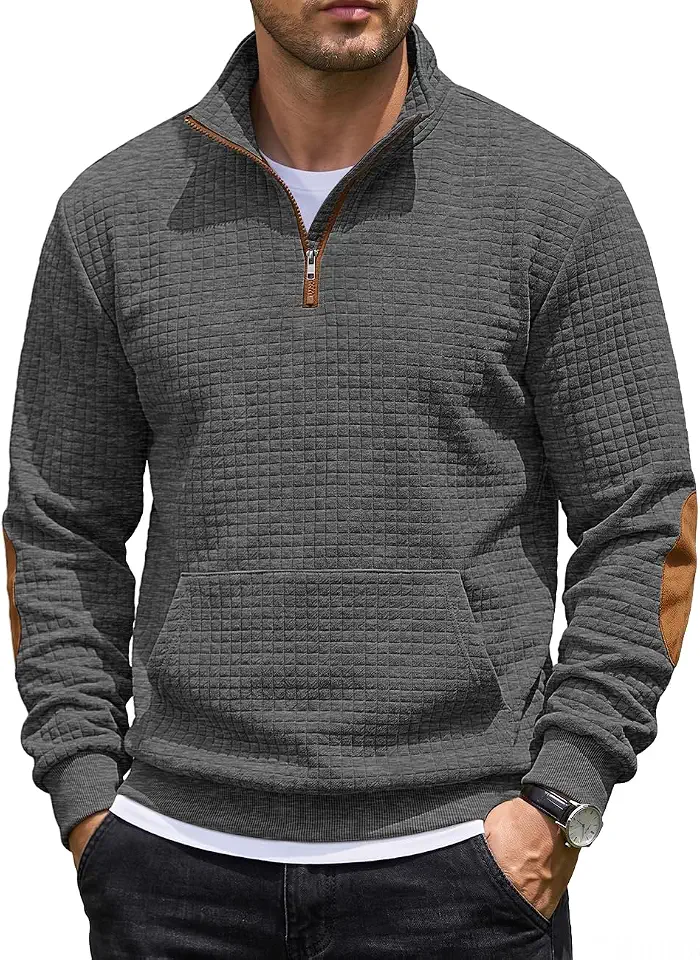 Mens Quarter Zip Pullover Sweatshirt Mock Neck Casual Sweater