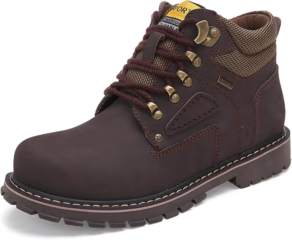 Men’s Mid‑Ankle Soft Toe Work Boots Leather Non-slip Hiking Combat Boots