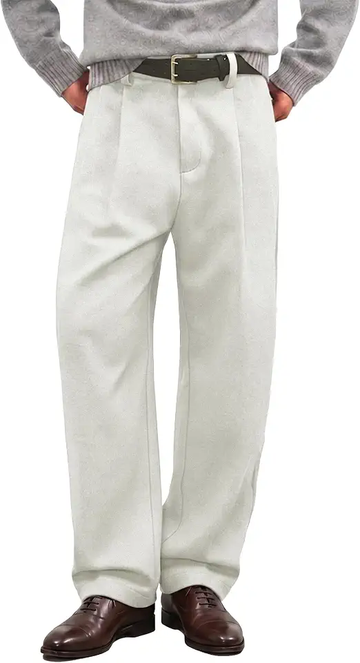 JMIERR Men's Baggy Pleated Wide Leg Loose Fit Brushed Casual Dress Pants