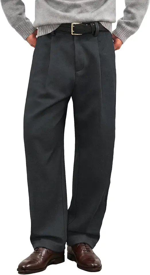 Men's Mid Grey Pleated Flannel Pants