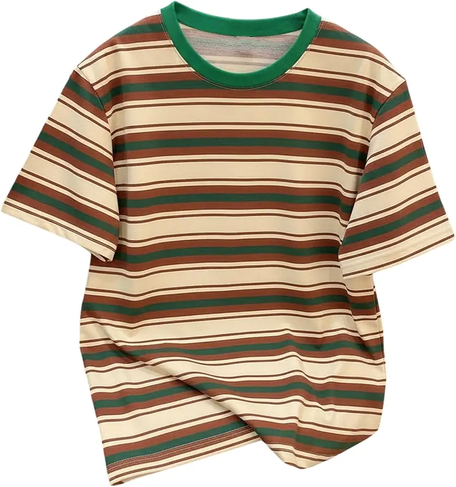 OYOANGLE Men's Color Block Striped Tops Streetwear Casual Short Sleeve Tee