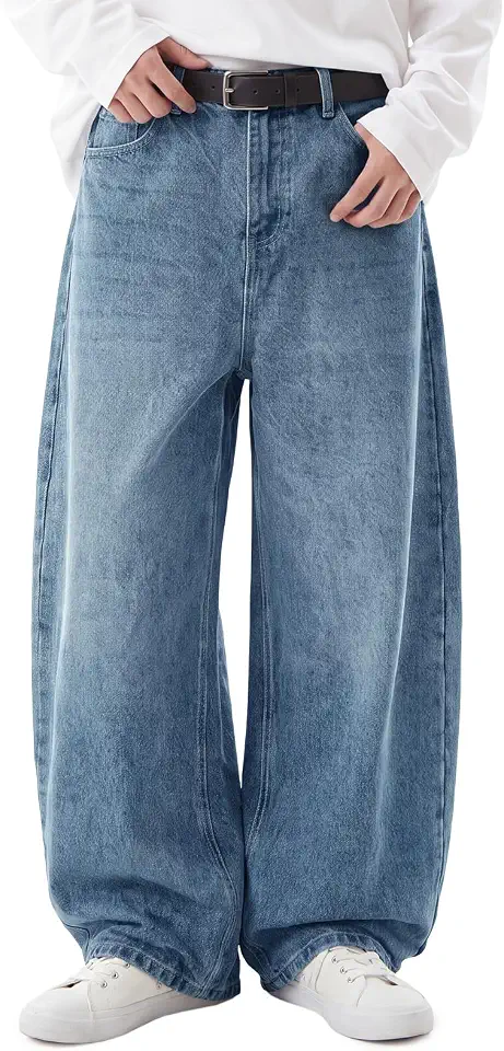 Runcati Mens Baggy Barrel Jeans Wide Leg Casual Loose Fit Y2k Denim Pants