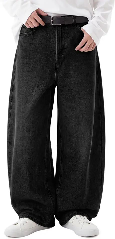 Runcati Mens Baggy Barrel Jeans Wide Leg Casual Loose Fit Y2k Denim Pants