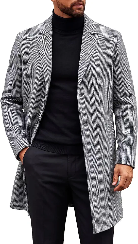 Men's Charcoal Herringbone Wool Overcoat