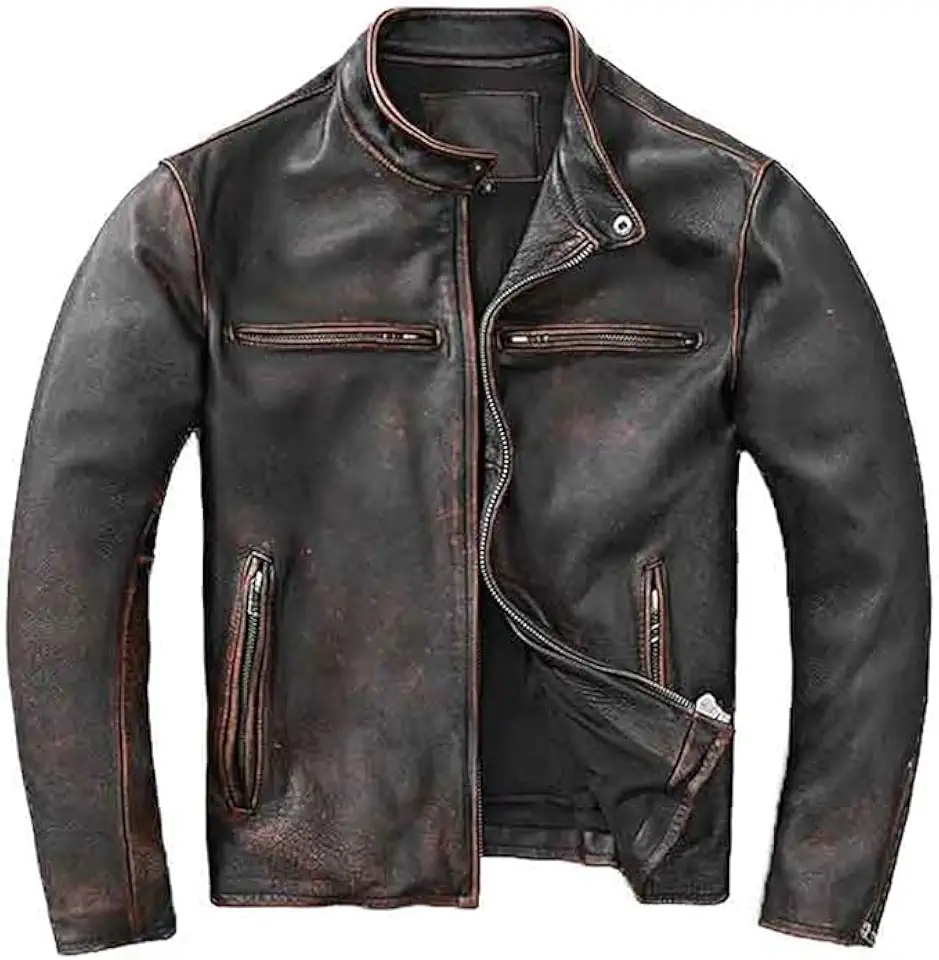 Men's Black Leather Cafe Racer Jacket