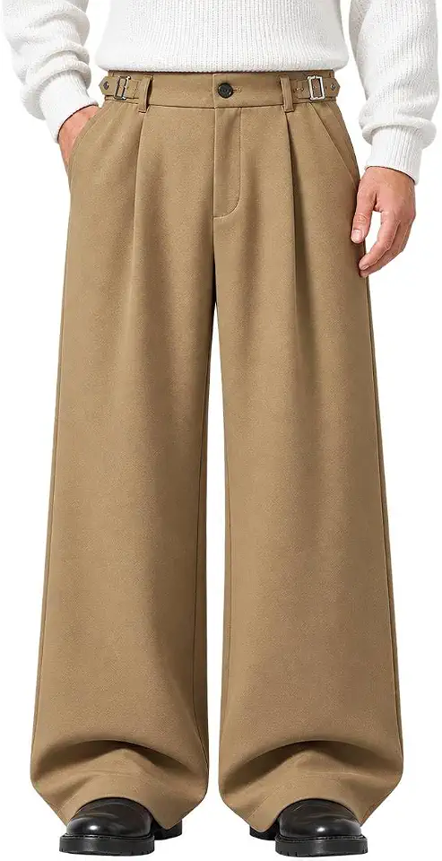 YUCENFU Men's Gurkha Pleated Dress Pants with Side Adjusters No Belt
