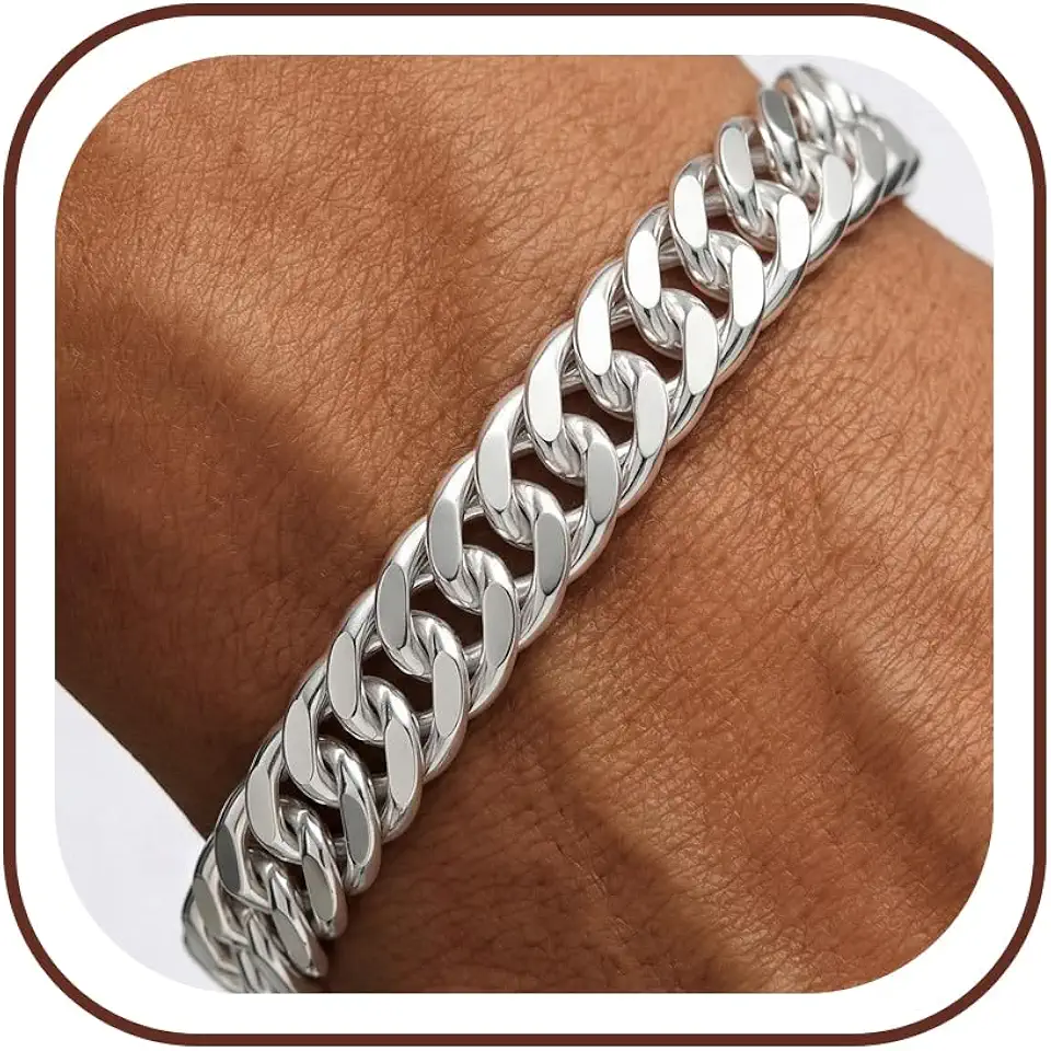 S925 Sterling Silver Chain for Men, 12MM Cuban Link Bracelet