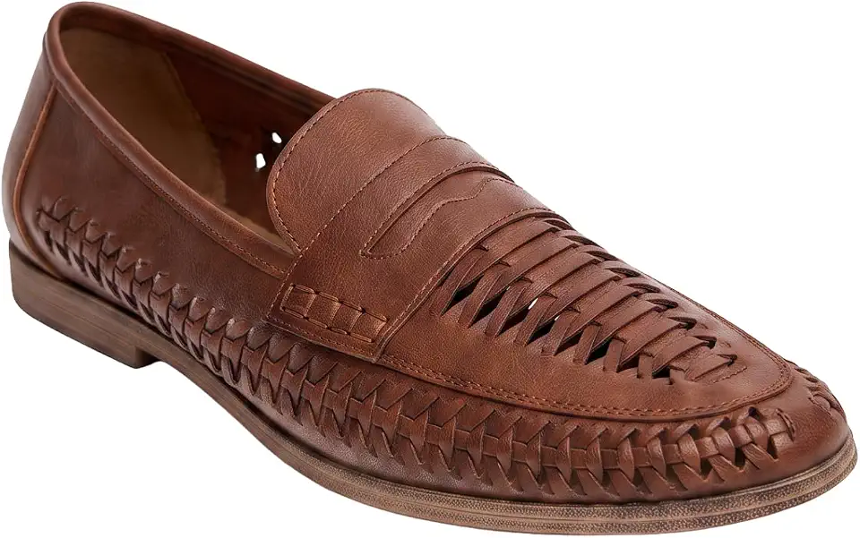 SIRRI Men’s Woven Leather Loafers Huarache-Style Slip On Office Smart Casual Shoes