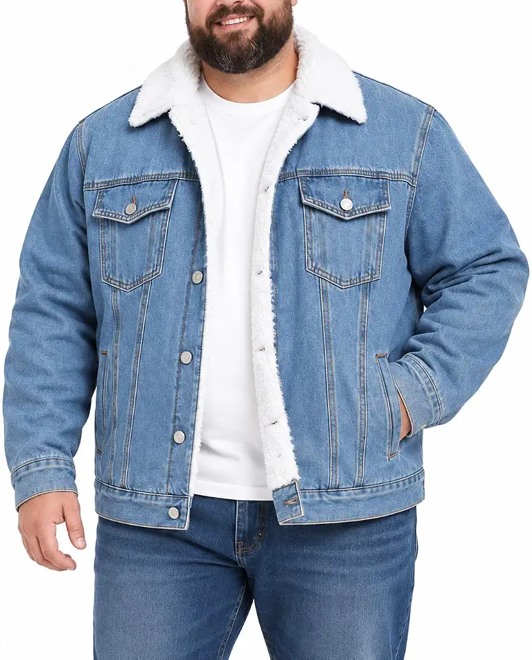 Men's Big & Tall Sherpa Lined Denim Trucker Jacket Lapel Jean Coat