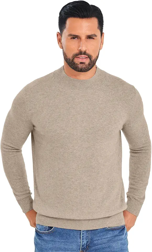 Mock Neck Cashmere Sweater for Men,100 Pure Cashmere