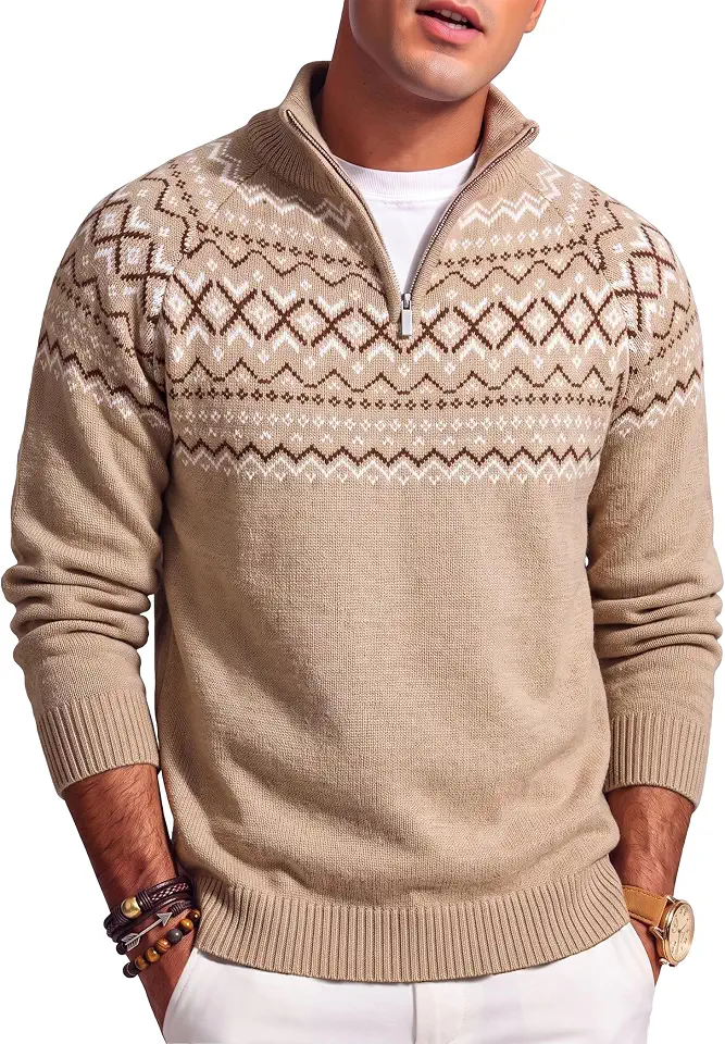 JMIERR Men's Quarter Zip Pullover Lightweight Mock Neck Knitted Sweaters