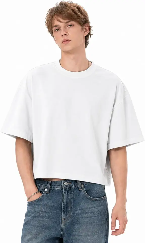Mens Cropped T Shirt Boxy 100% Cotton 300GSM Oversized Tee