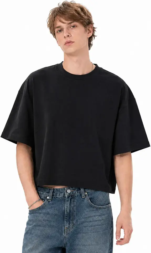 Mens Cropped T Shirt Boxy 100% Cotton 300GSM Oversized Tee