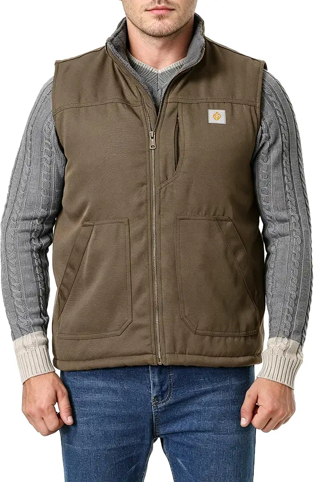 Men's Waterproof Mock-Neck Work Vest Fleece-Lined Loose Fit