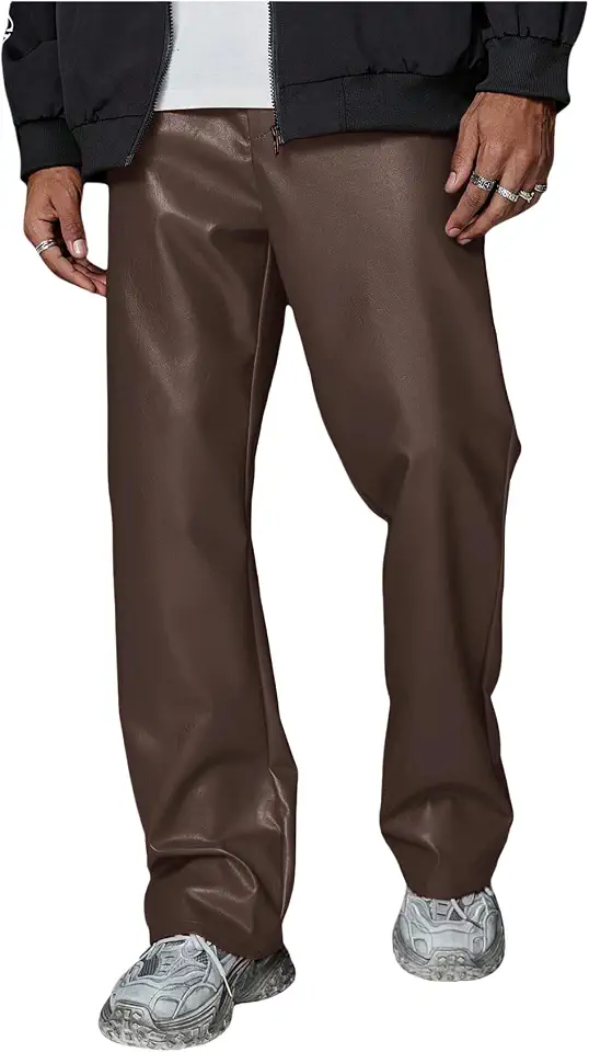 GORGLITTER Men's Leather Pants Baggy Western Concert Cowboy Rodeo Outfits