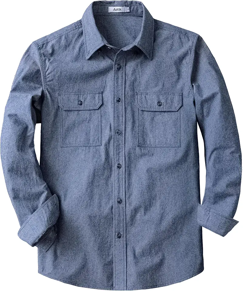 AOTIK Mens Chambray Shirt Long Sleeve Button Up Shirts for Men