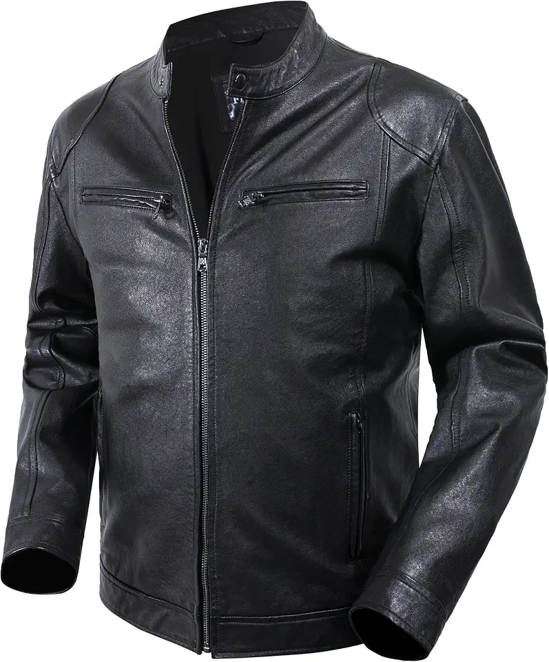 FLAVOR Mens Motorcycle Leather Jacket Classic Biker Coat