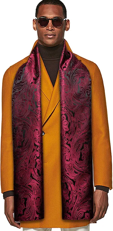Barry.Wang Mens Silk Scarf Floral Large Jacquard Woven Wraps Formal Shawl