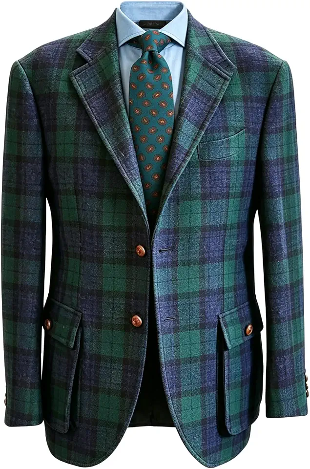 Men's Plaid Tweed Blazer Christmas Jacket Vintage Wool Blend Coat