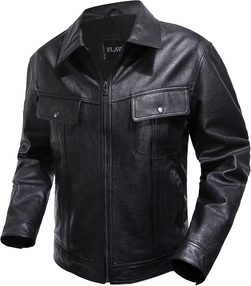 FLAVOR Mens Leather Motorcycle Jacket Casual Outwear