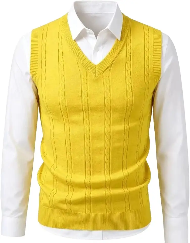 Men's V-Neck Slim Fit Solid Cable Knit Sweater Vest