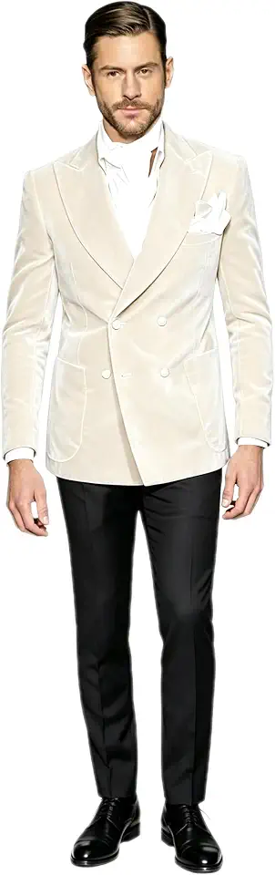 Men's Velvet Blazer Double Breasted Buttons for Party Prom Dinner Suit Jacket