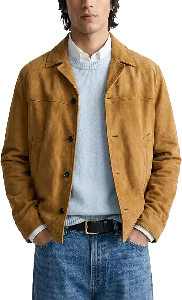 Premium Men Suede Shirt Jacket Relaxed Fit Vintage Fall Winter Casual Coat