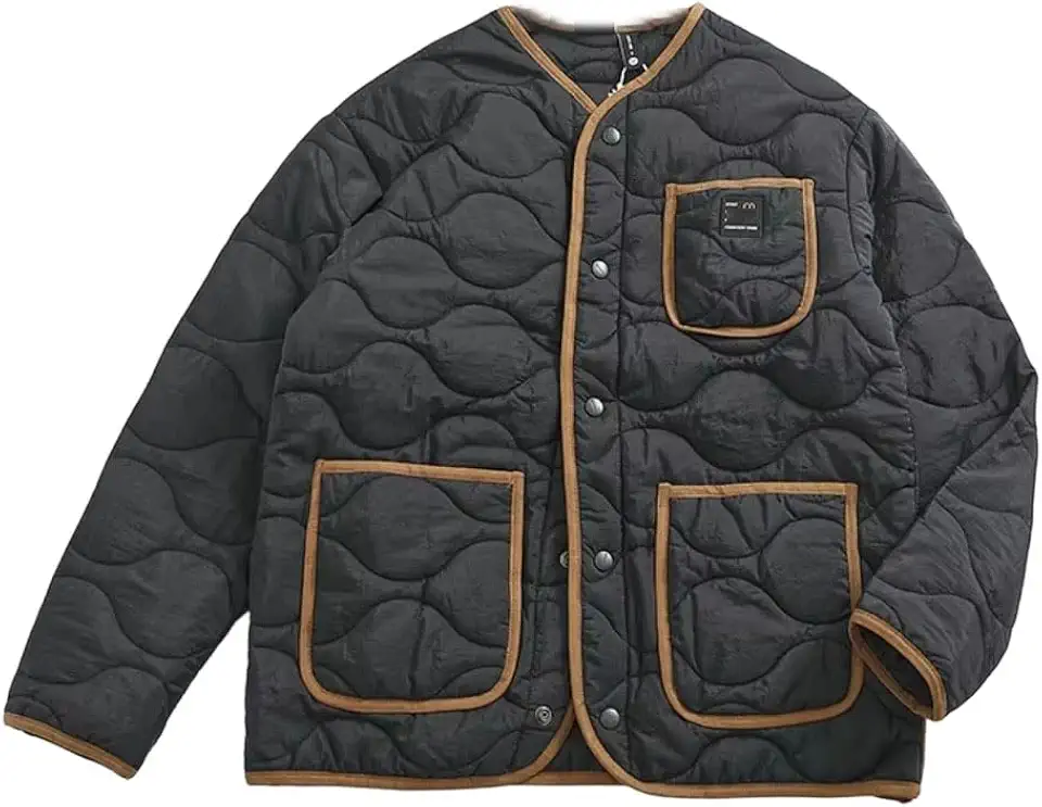 Men's Autumn Winter Contrast Quilted Cotton Padded Loose Collarless Jacket