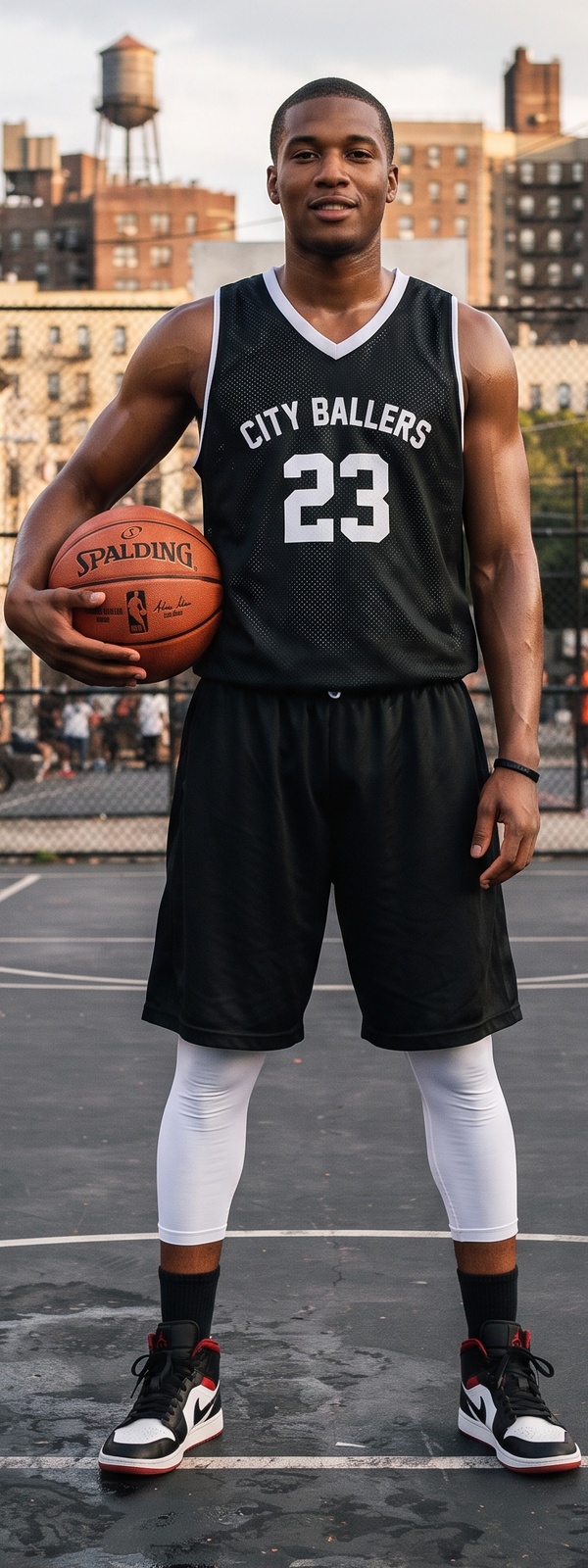 Black Number 23 Basketball Jersey and White Compression Leggings Streetball Look